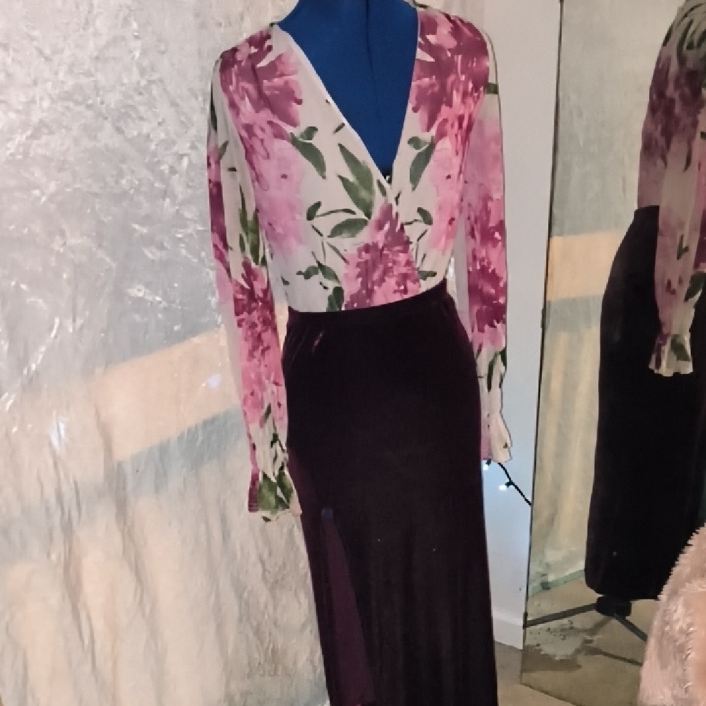 Floral Wrap Blouse and Skirt Set